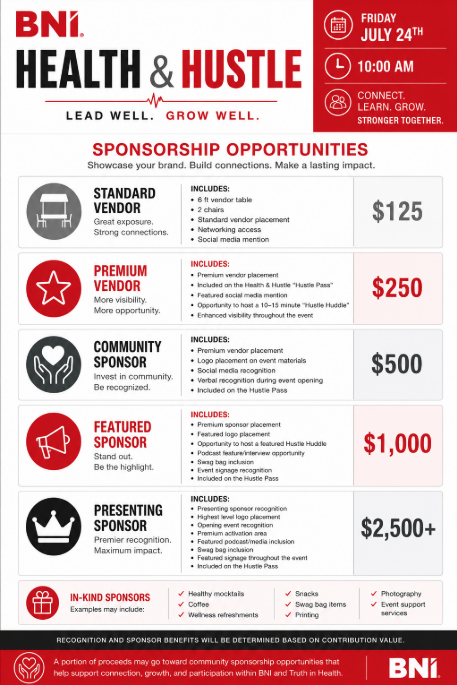 Health and Hustle Vendor and Sponsor Pricing