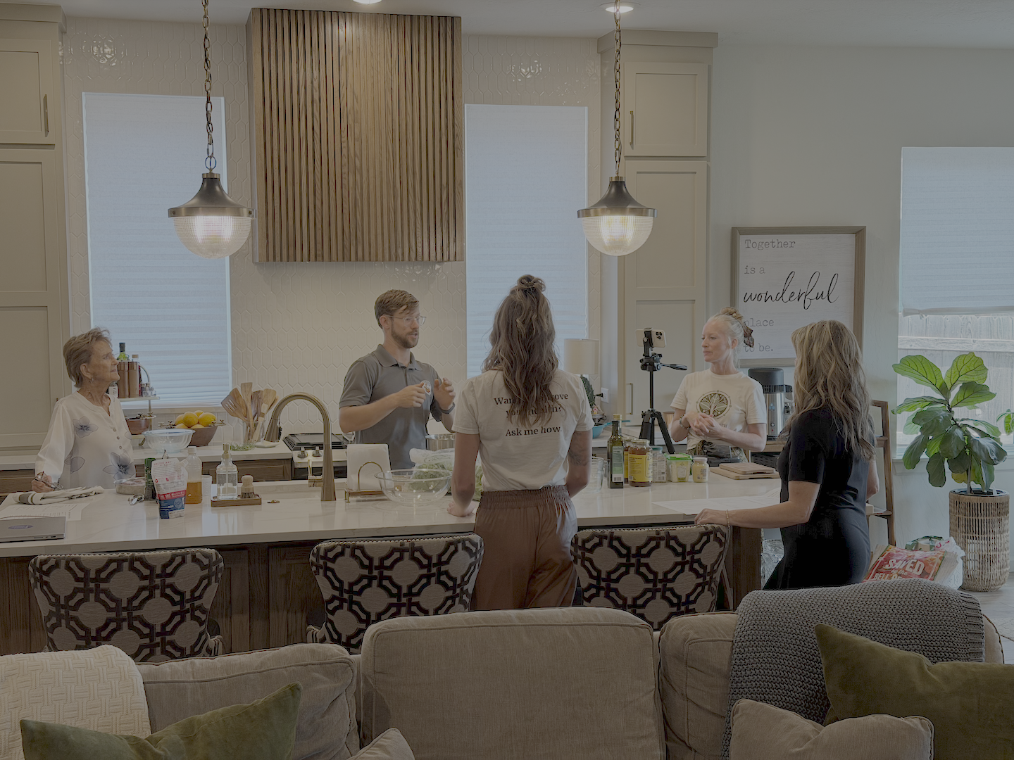 Friends preparing lunch together during a Truth in Health community podcast