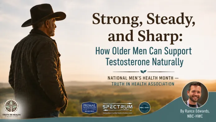 Older man standing confidently outdoors at sunrise representing healthy aging, strength, vitality, and natural testosterone support.
